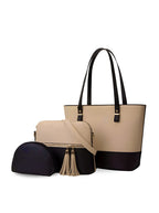 Bag It Grace Two-Tone Handbag - Beige and Black Vegan Leather