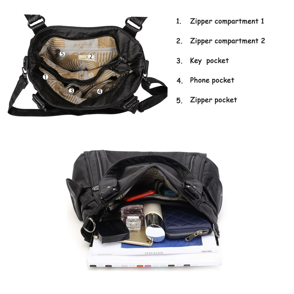 Bag It Women's Black Leopard Print Vegan Leather Hobo Bag