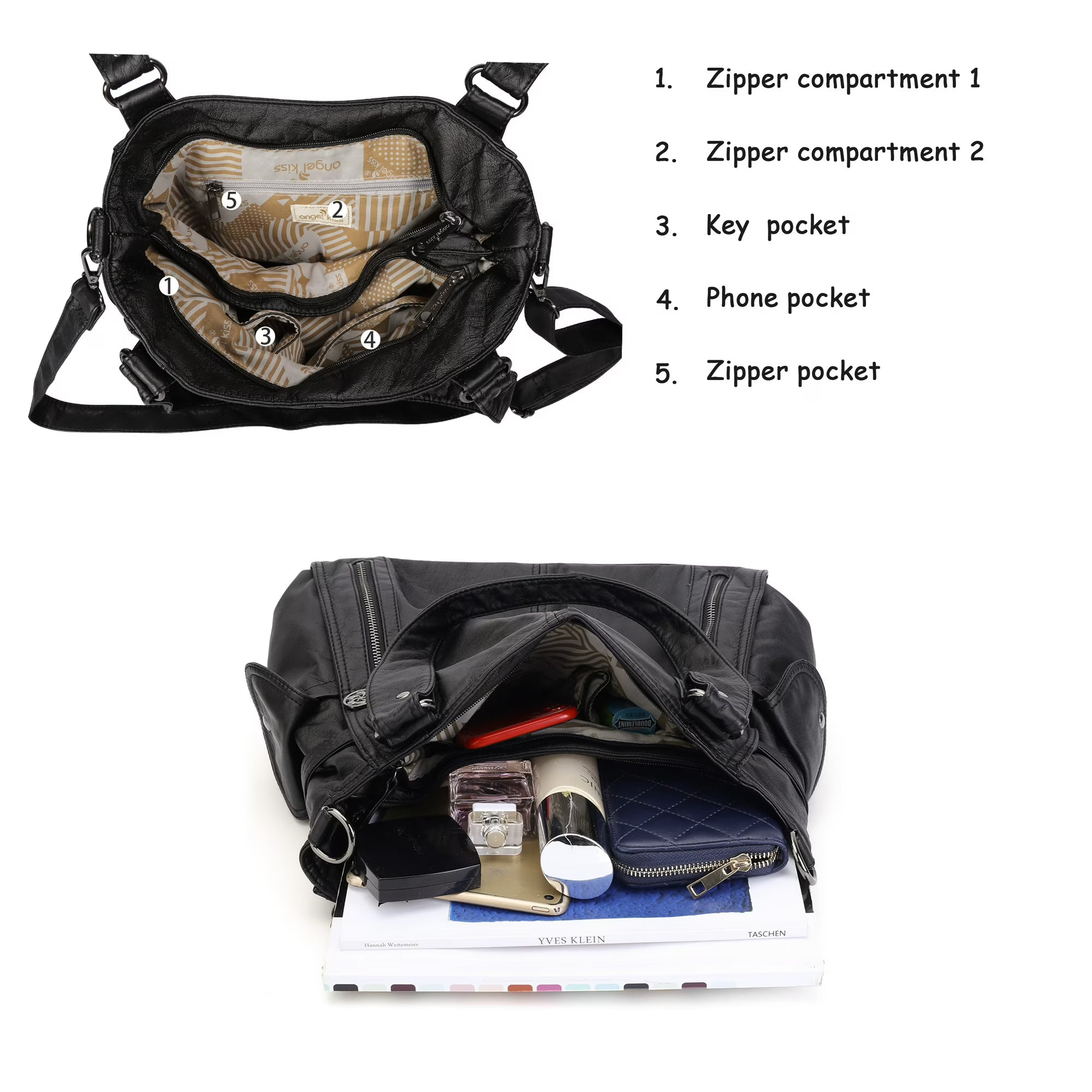 Bag It Women's Black Leopard Print Vegan Leather Hobo Bag
