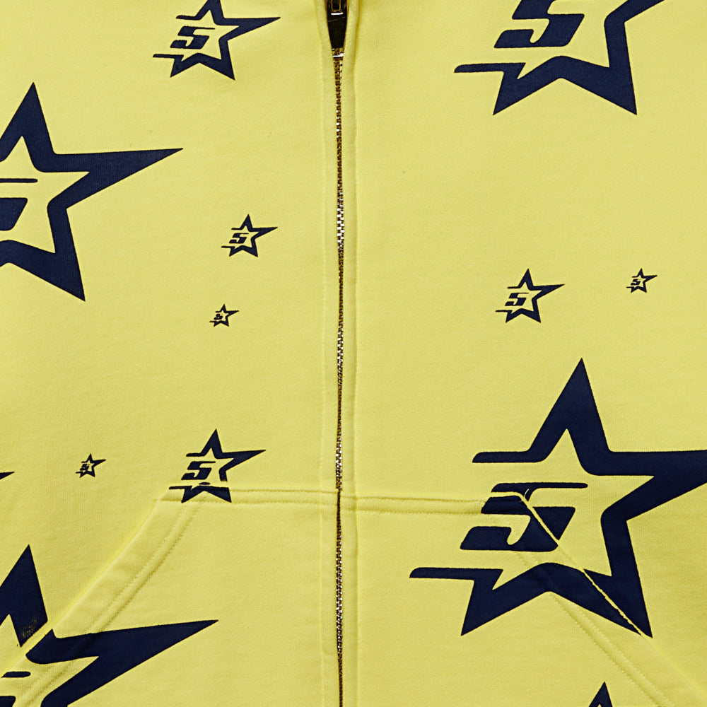 SP5DER Yellow Double-Layer 5-Star Zip Hoodie - Detail View 1
