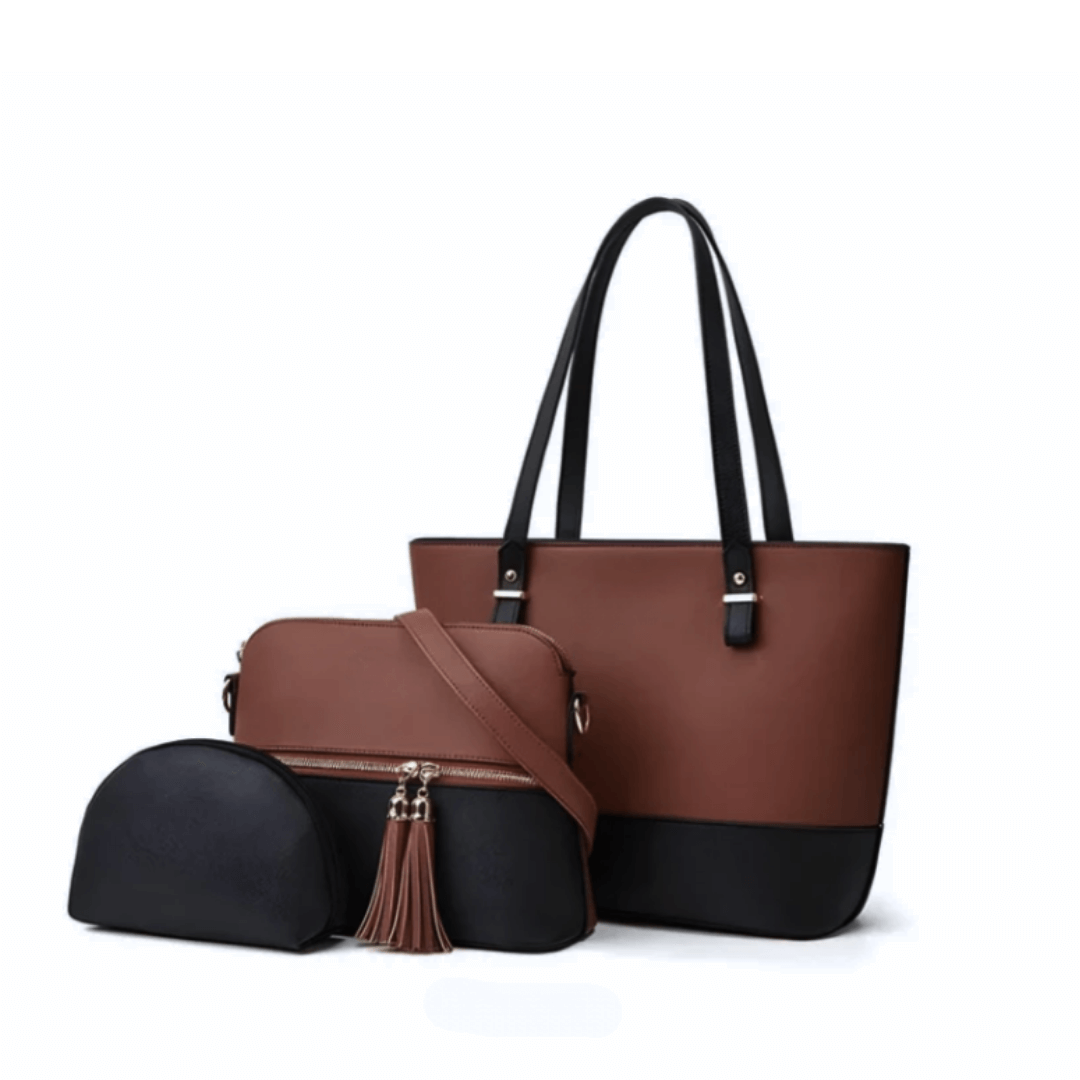 Bag It Grace Two-Tone Handbag - Brown and Black Vegan Leather