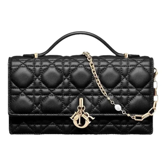 Front view of Dior Miss Dior Top Handle Bag 24cm in Black Lambskin