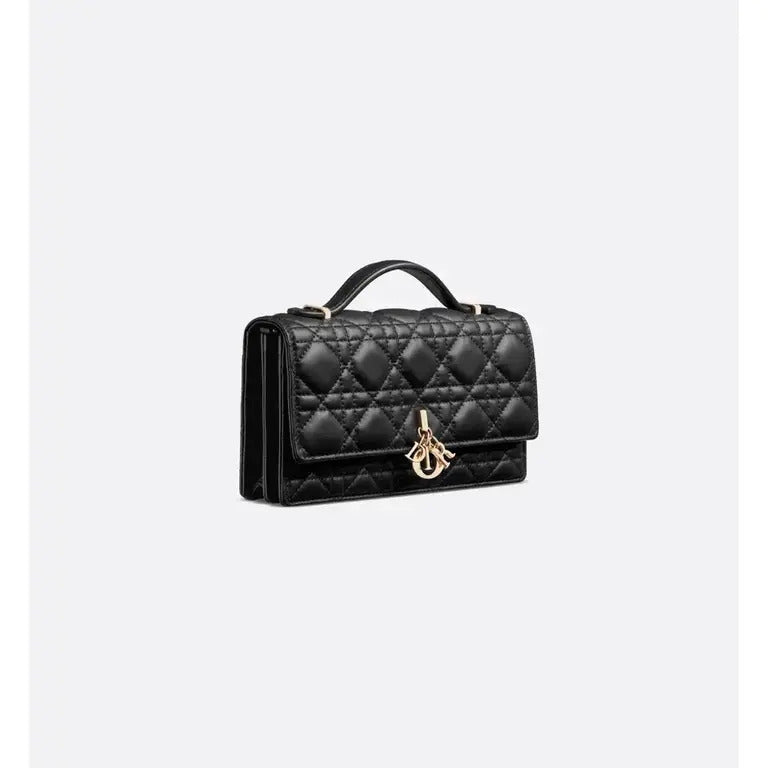 Interior view of Dior Miss Dior Top Handle Bag 24cm in Black Lambskin