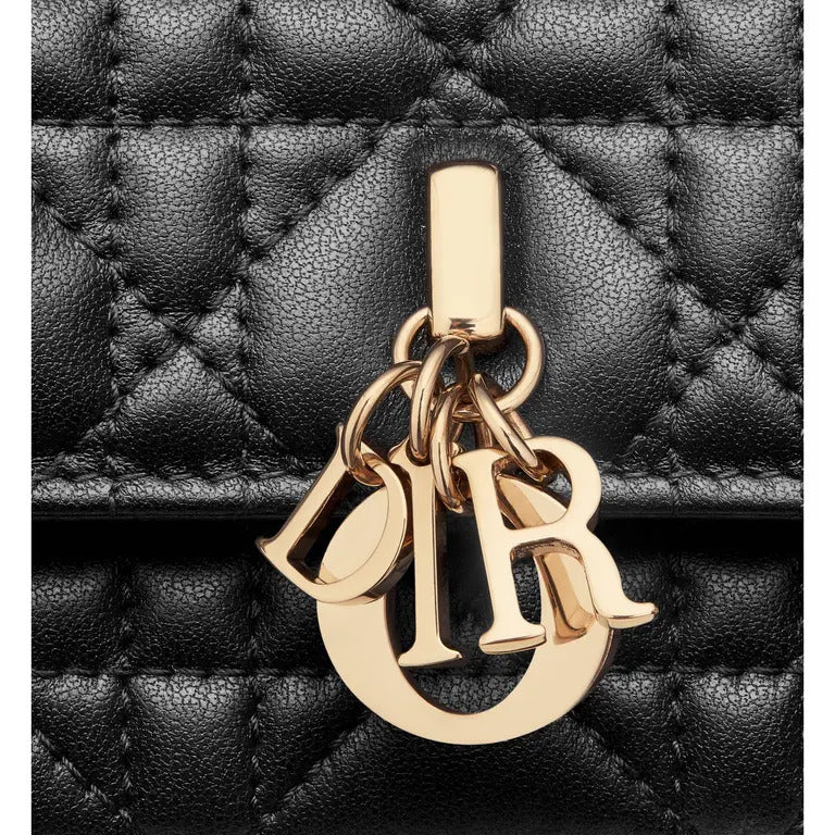 Detail view of top handle on Dior Miss Dior Top Handle Bag 24cm in Black Lambskin