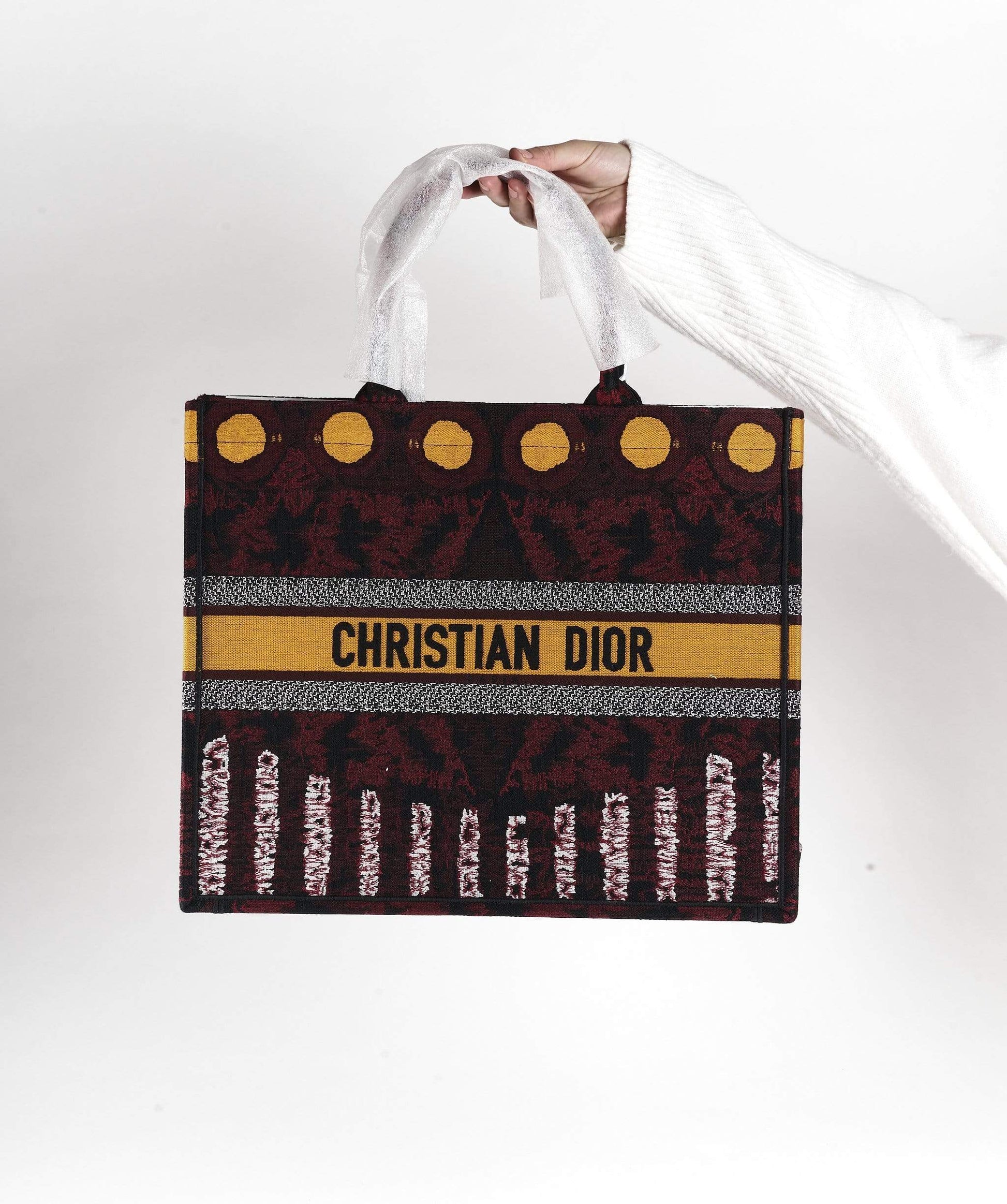 Dior Book Tote Yellow Burgundy Print
