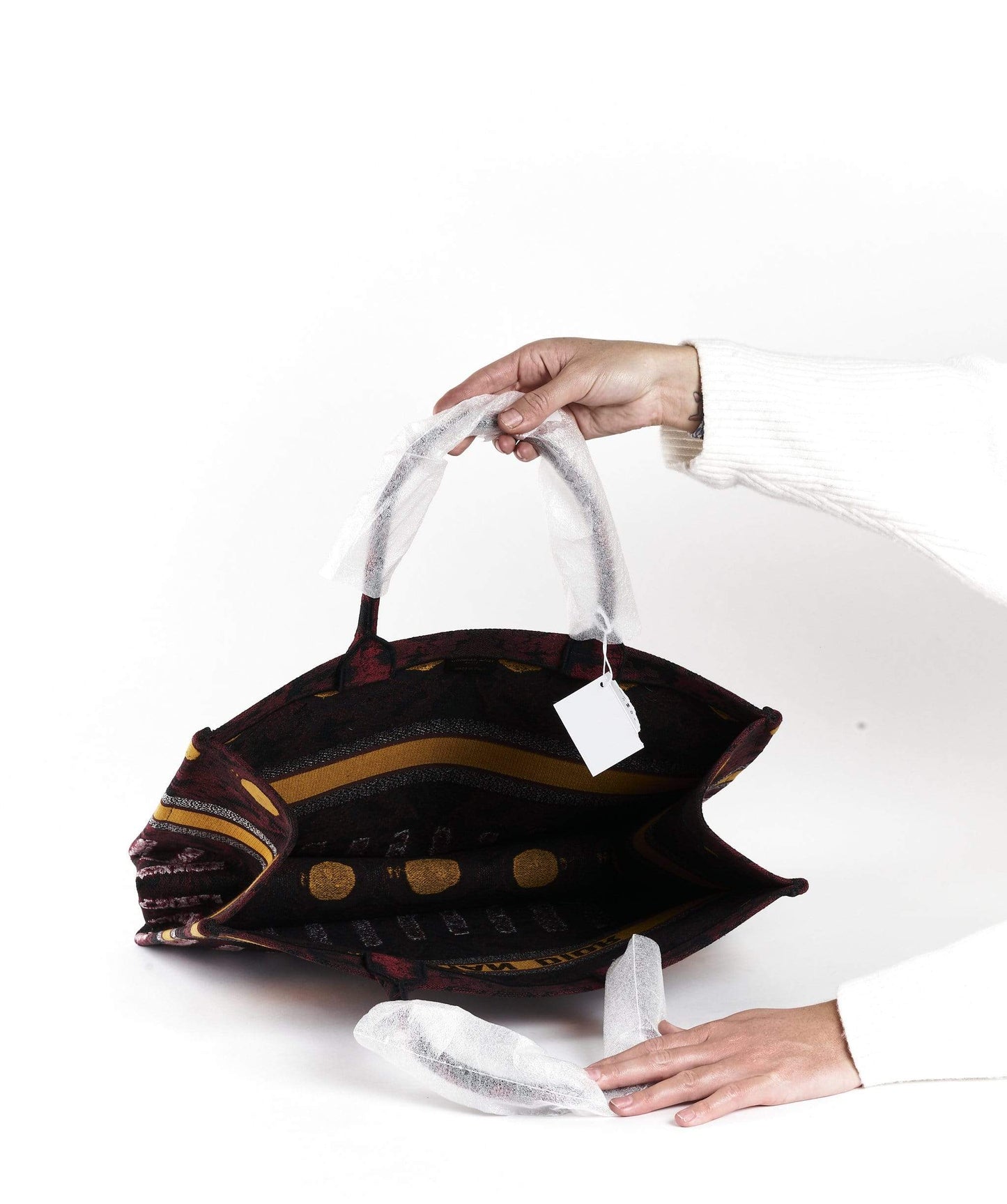 Dior Book Tote Yellow Burgundy Print
