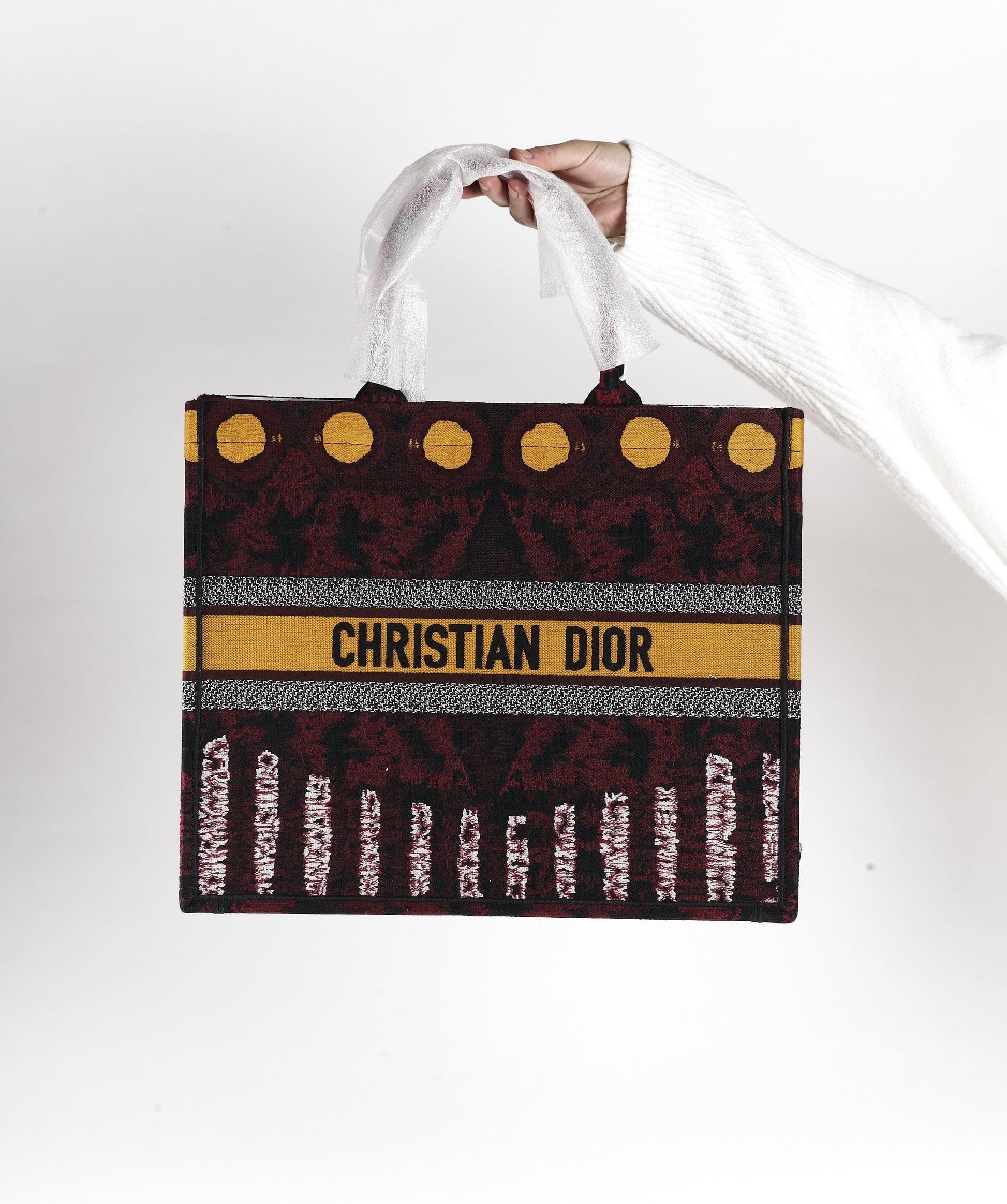 Dior Book Tote Yellow Burgundy Print