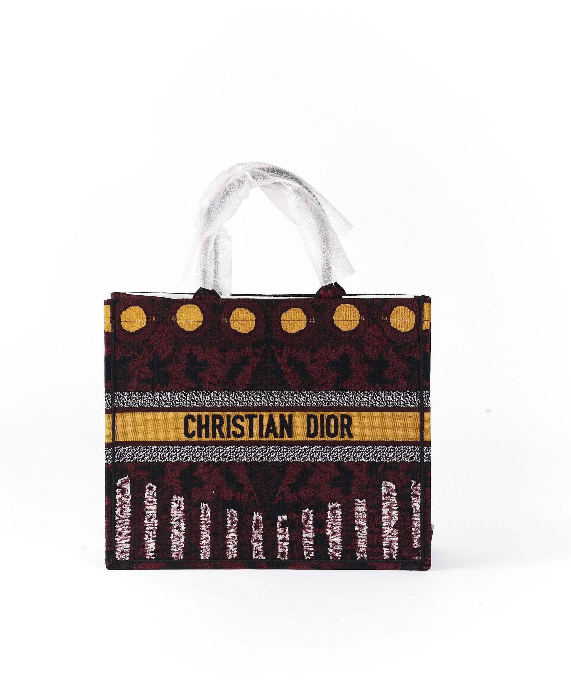 Dior Book Tote Yellow Burgundy Print