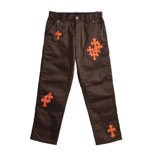 Chrome Hearts Brown Cotton Canvas Carpenter Pants, vintage-inspired cross patch detailing