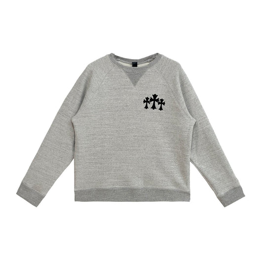 Chrome Hearts CH Cross Leather Patch Grey Sweatshirt - front view