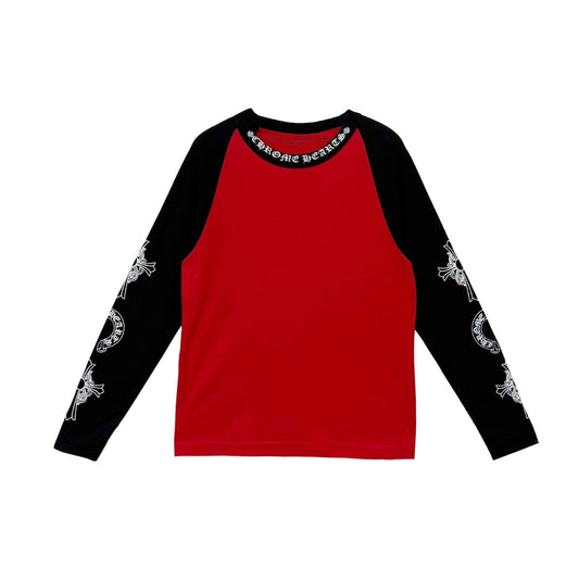 Chrome Hearts Red Black Neck Logo Long Sleeve T-Shirt - Cotton Tee - front view
