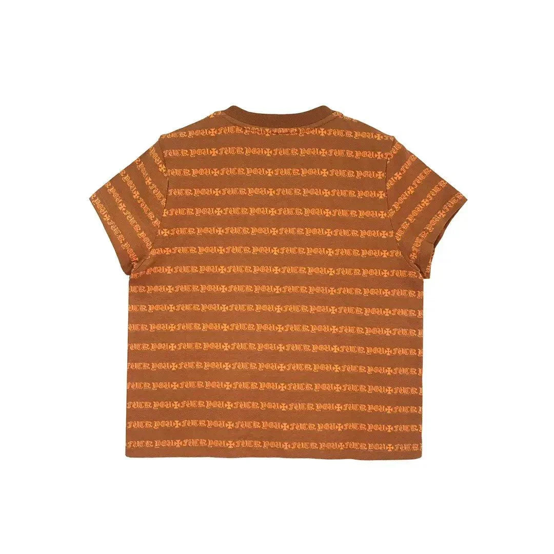 Chrome Hearts Red Lips Script Stripe Tee in Brown & Orange
