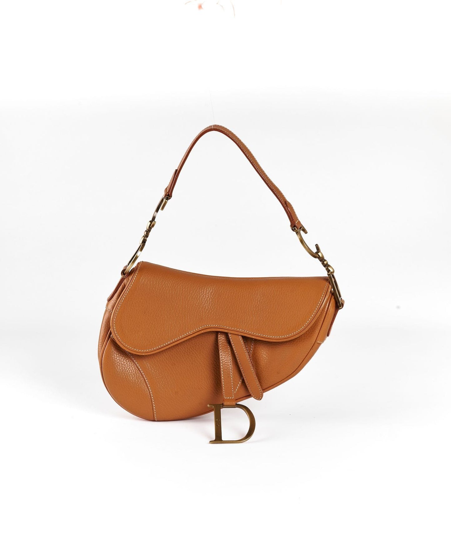 Front view of the Dior Saddle Bag in brown leather