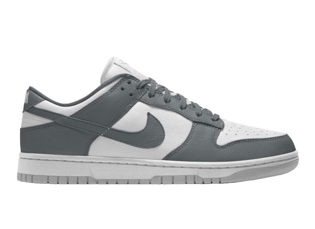 Nike Dunk By You Smoke Grey sneaker, front view showing grey leather upper