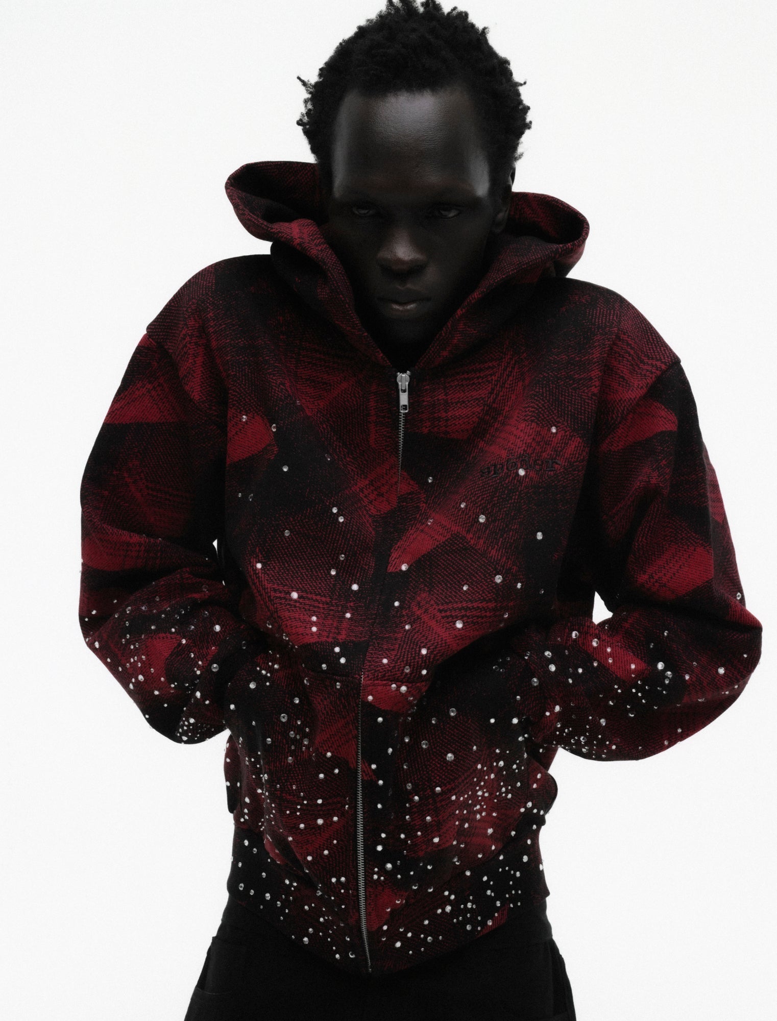 SP5DER Star Plaid Full-Zip Hoodie - Black - Detail View 12