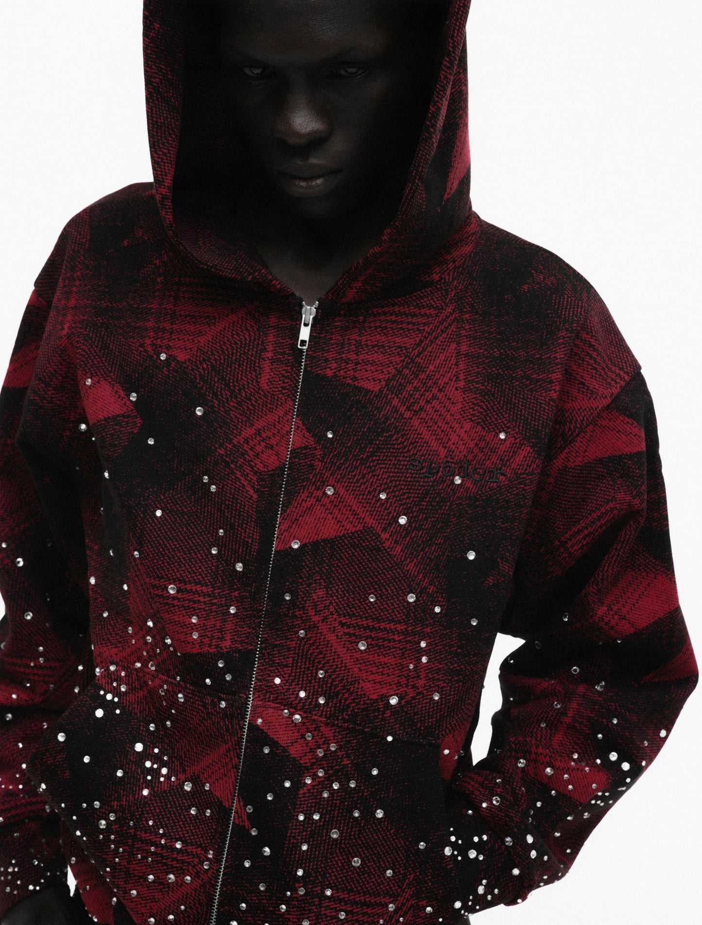 SP5DER Star Plaid Full-Zip Hoodie - Black - Detail View 16