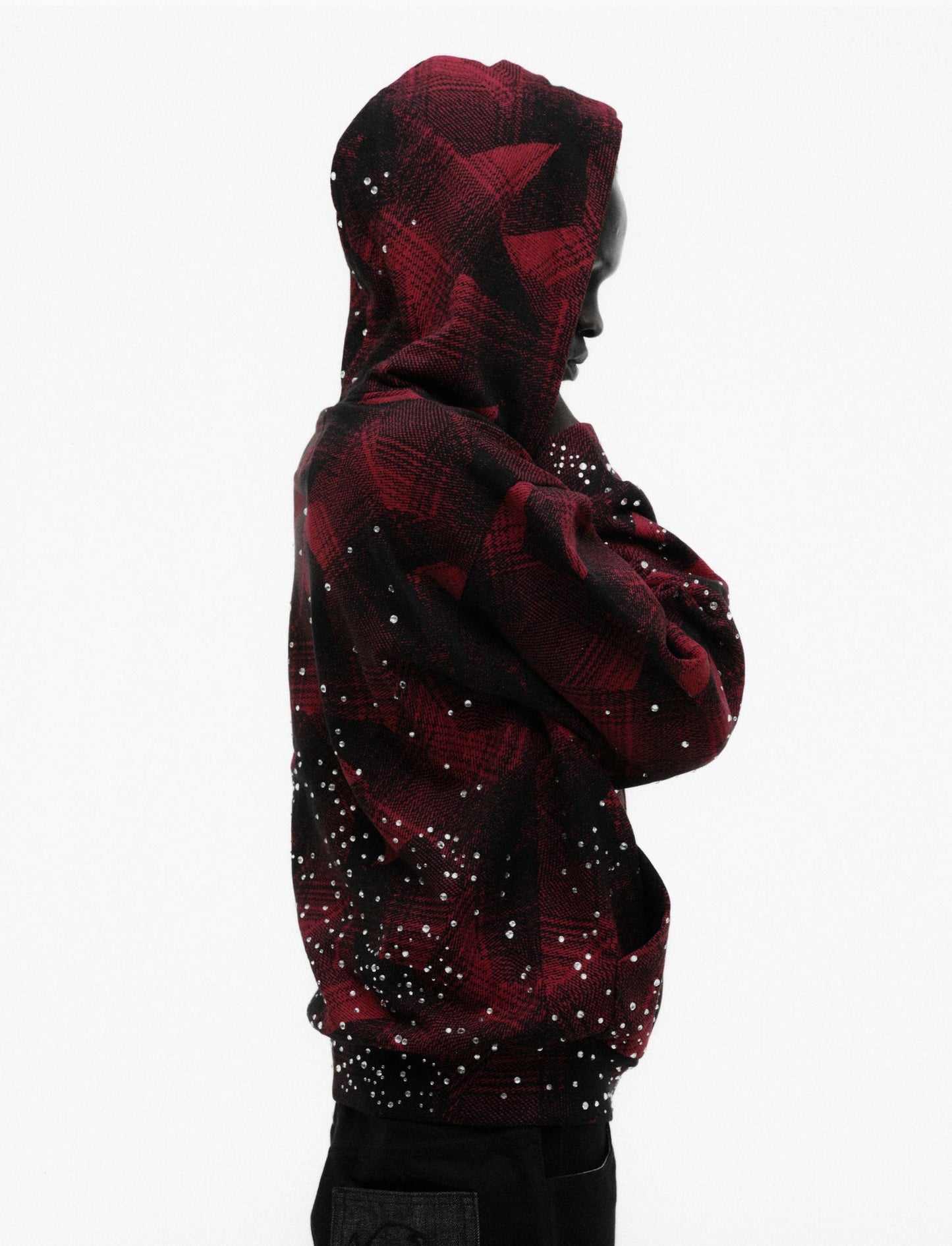 SP5DER Star Plaid Full-Zip Hoodie - Black - Detail View 14