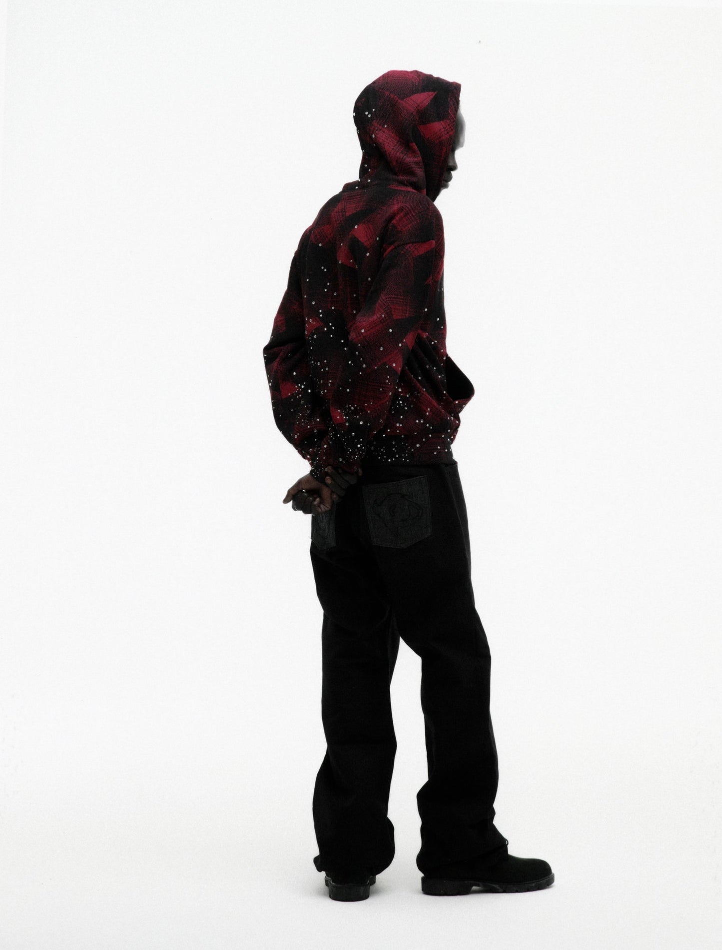 SP5DER Star Plaid Full-Zip Hoodie - Black - Detail View 10
