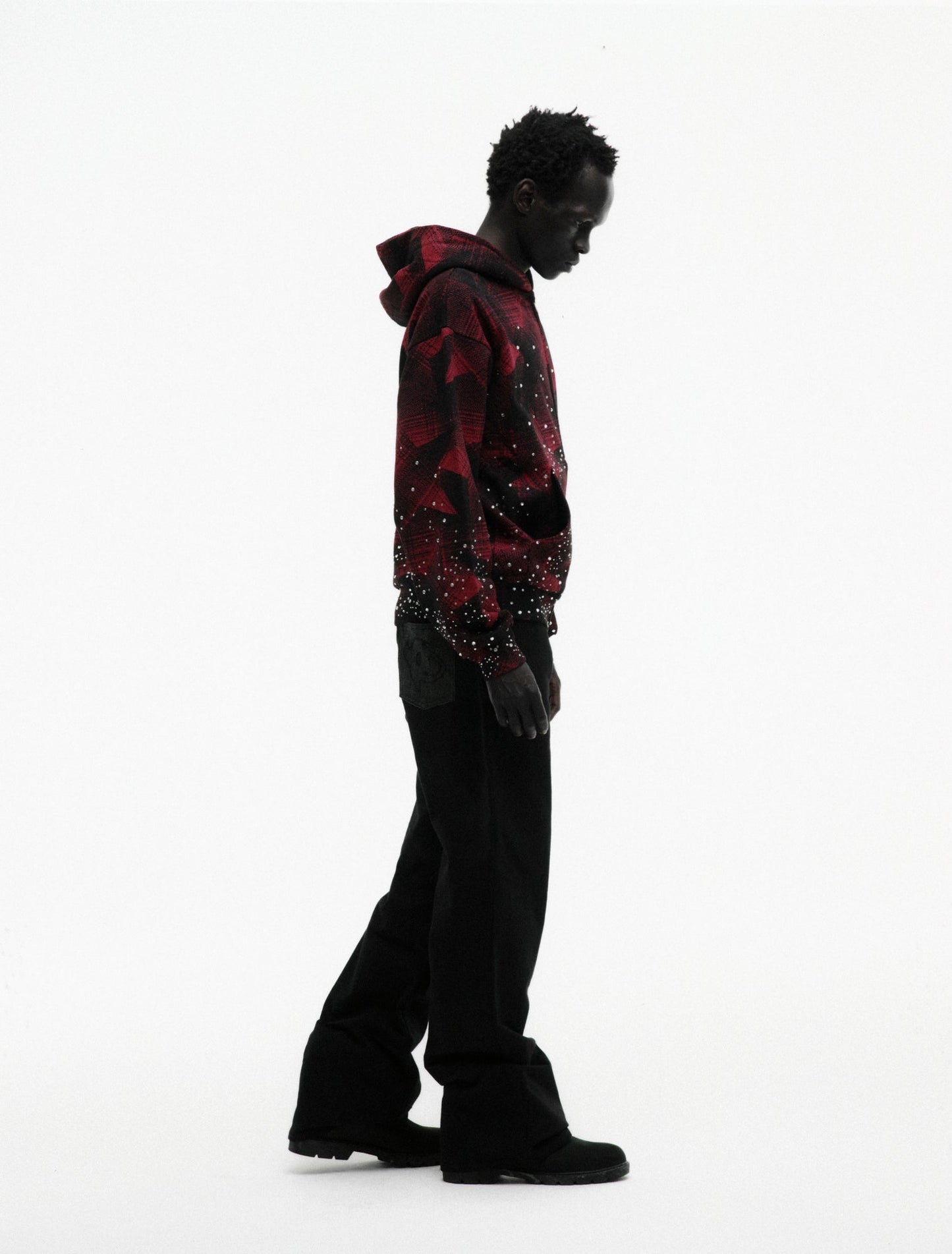 SP5DER Star Plaid Full-Zip Hoodie - Black - Detail View 8