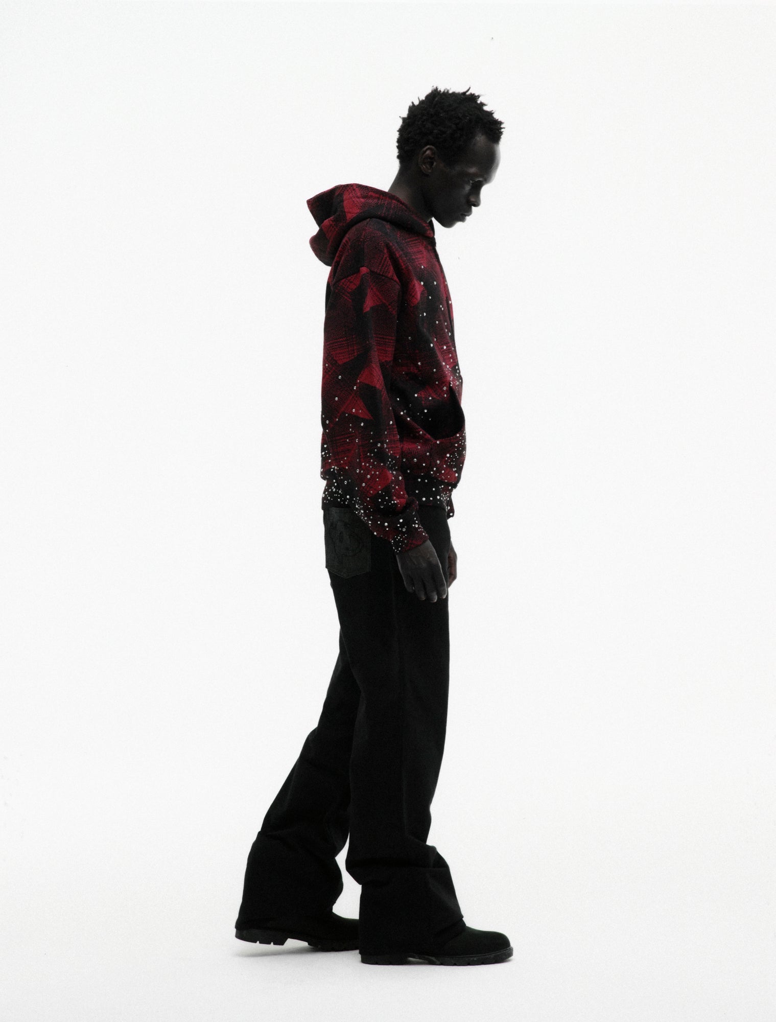 SP5DER Star Plaid Full-Zip Hoodie - Black - Detail View 8