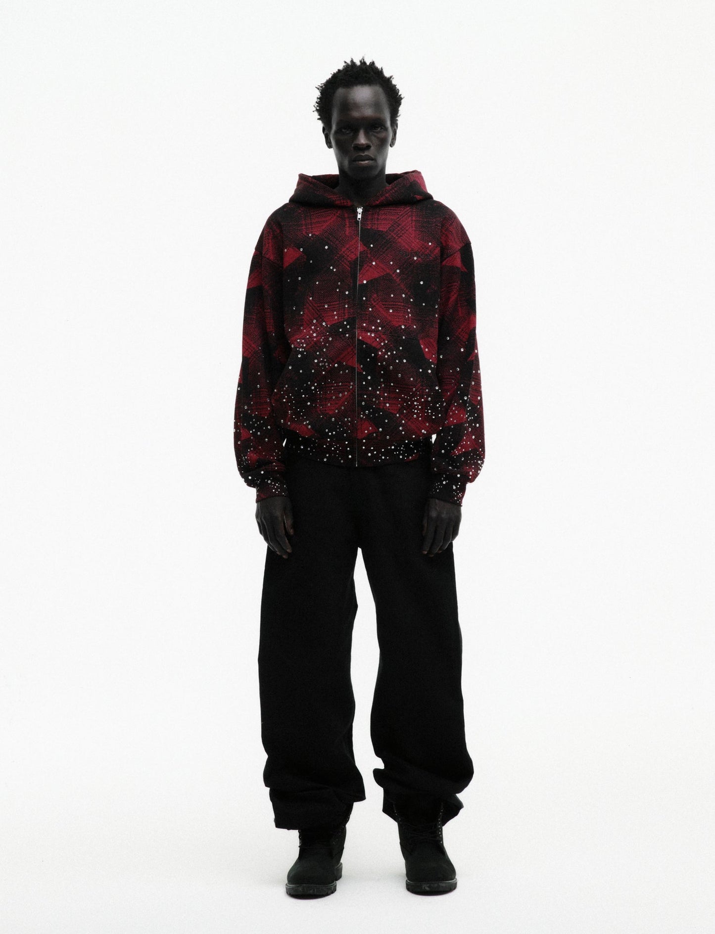 SP5DER Star Plaid Full-Zip Hoodie - Black - Detail View 6