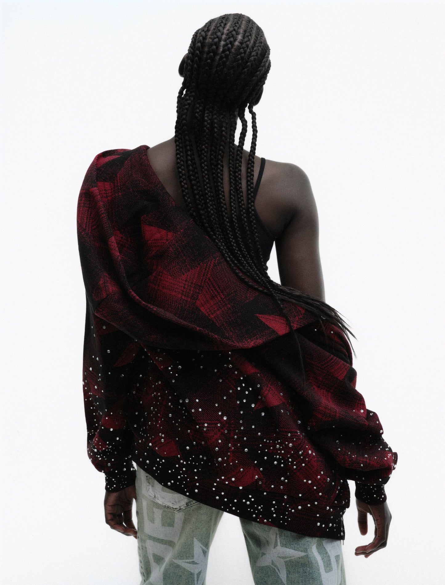 SP5DER Star Plaid Full-Zip Hoodie - Black - Detail View 15