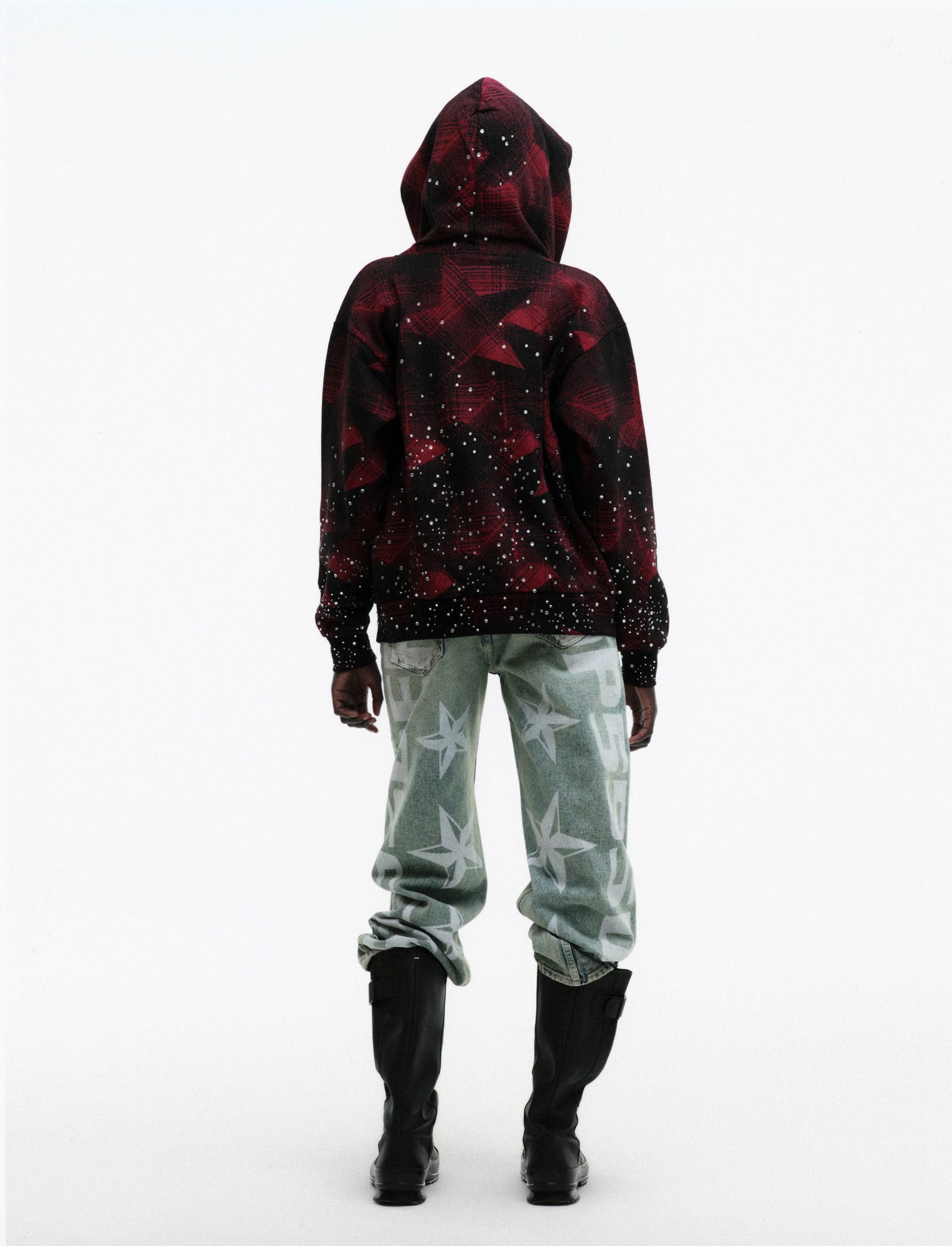 SP5DER Star Plaid Full-Zip Hoodie - Black - Detail View 11