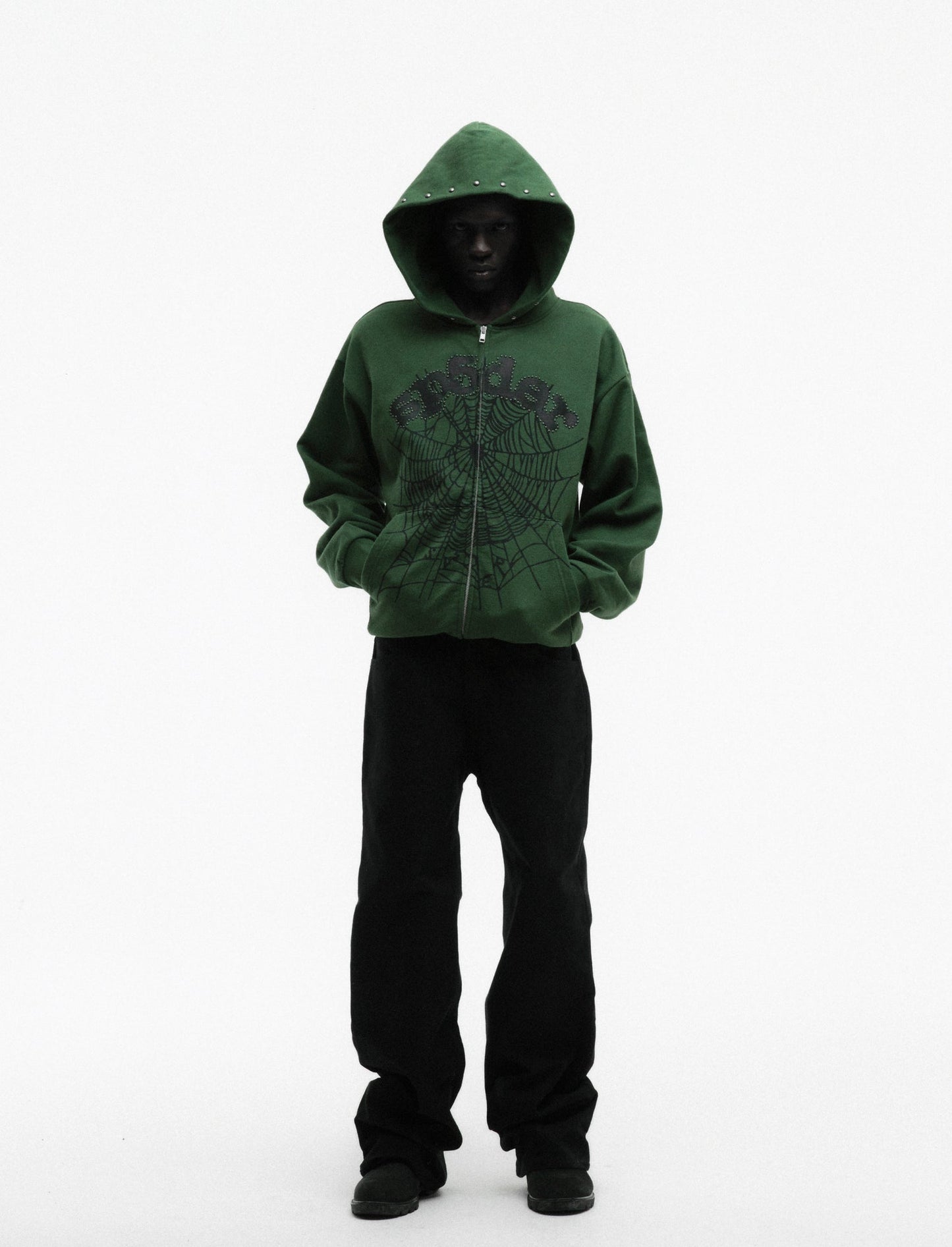 SP5DER OG Web Studded Full-Zip Hoodie - Green - Detail View 5