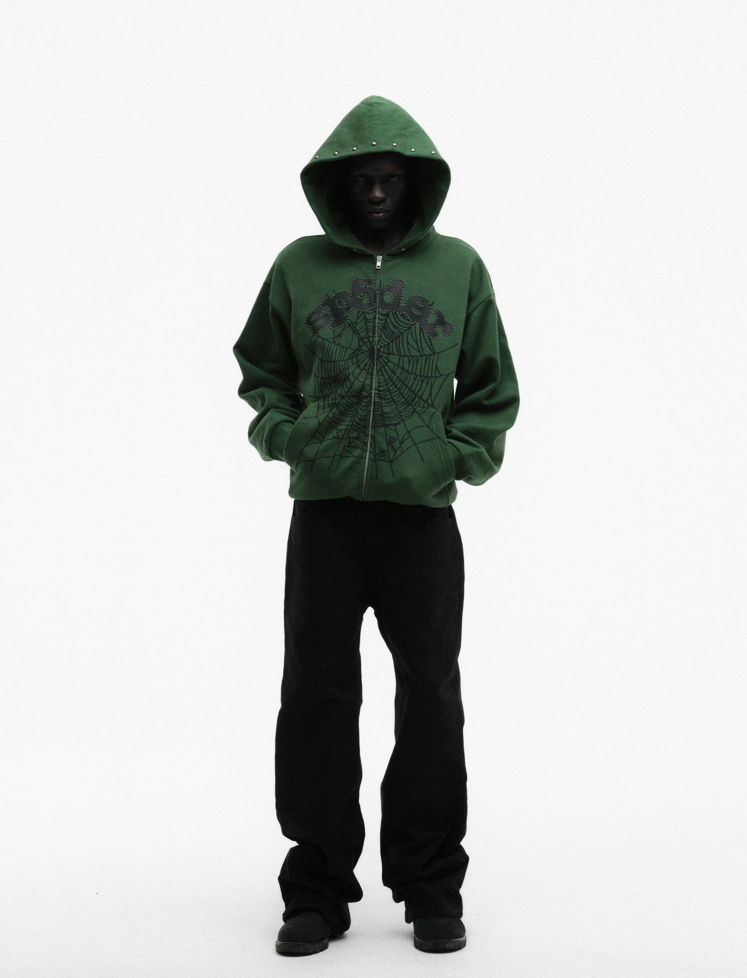 SP5DER OG Web Studded Full-Zip Hoodie - Green - Detail View 5