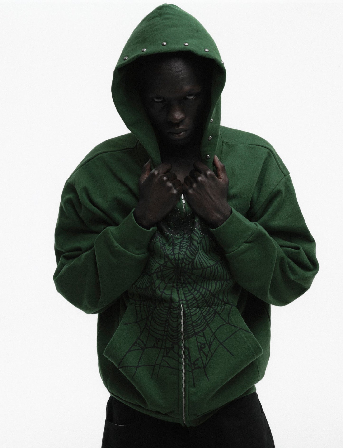 SP5DER OG Web Studded Full-Zip Hoodie - Green - Detail View 11