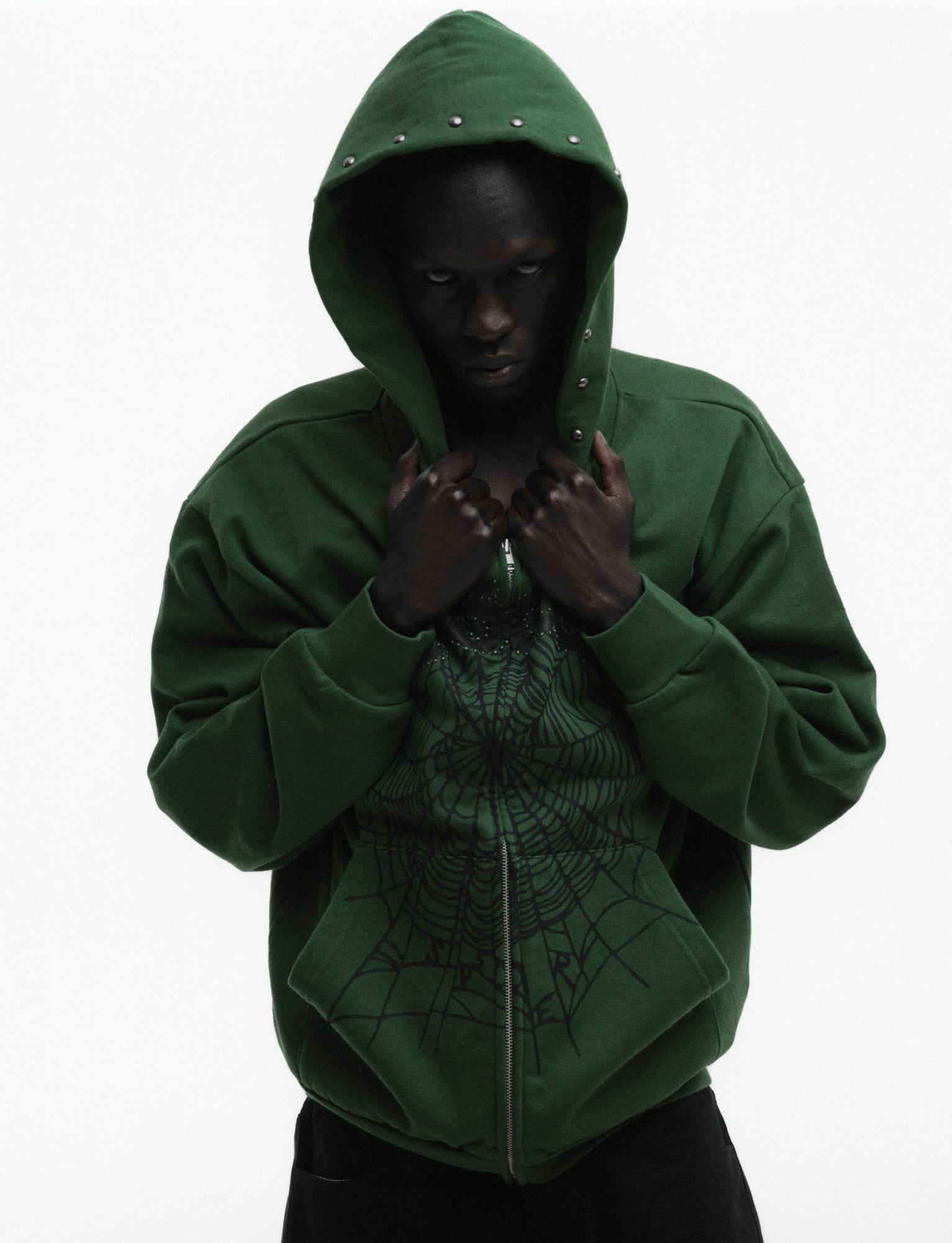 SP5DER OG Web Studded Full-Zip Hoodie - Green - Detail View 11