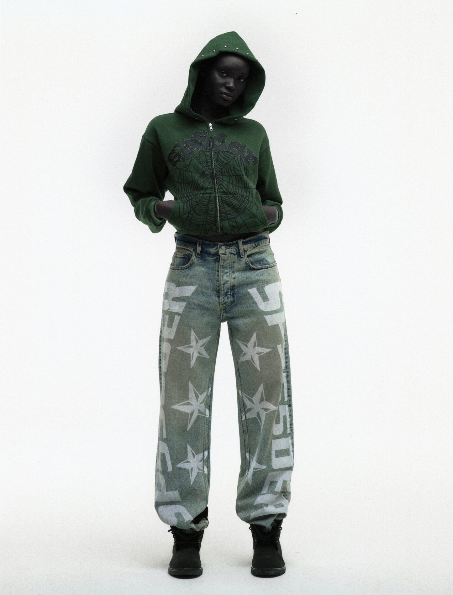 SP5DER OG Web Studded Full-Zip Hoodie - Green - Detail View 6