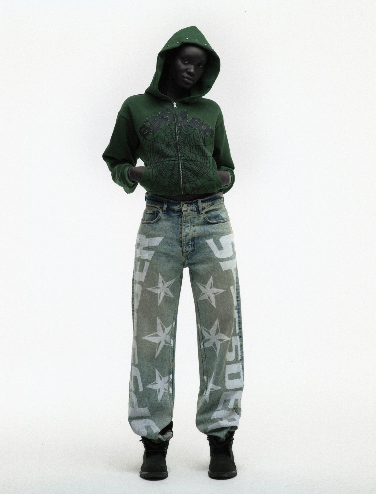 SP5DER OG Web Studded Full-Zip Hoodie - Green - Detail View 6