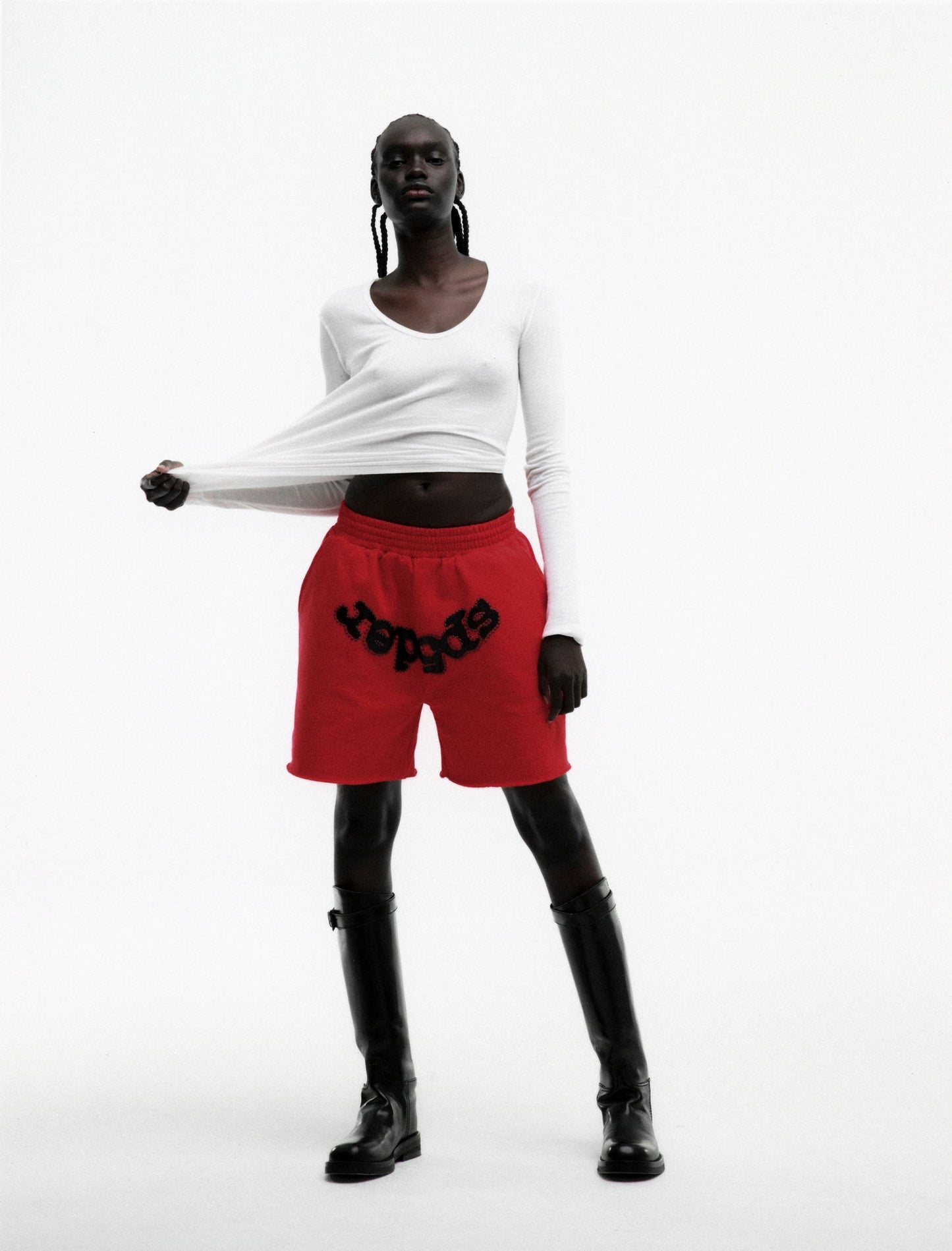 SP5DER OG Studded Sweatshort in Red