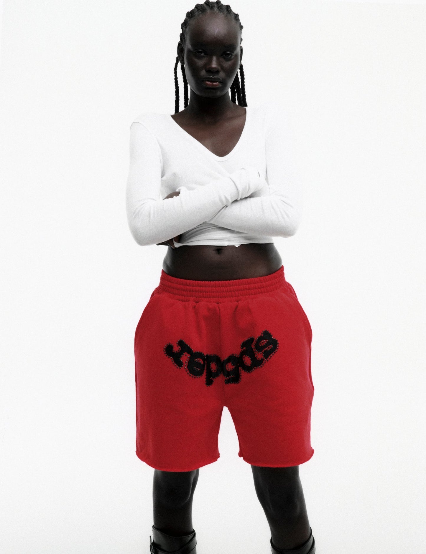 SP5DER OG Studded Sweatshort in Red