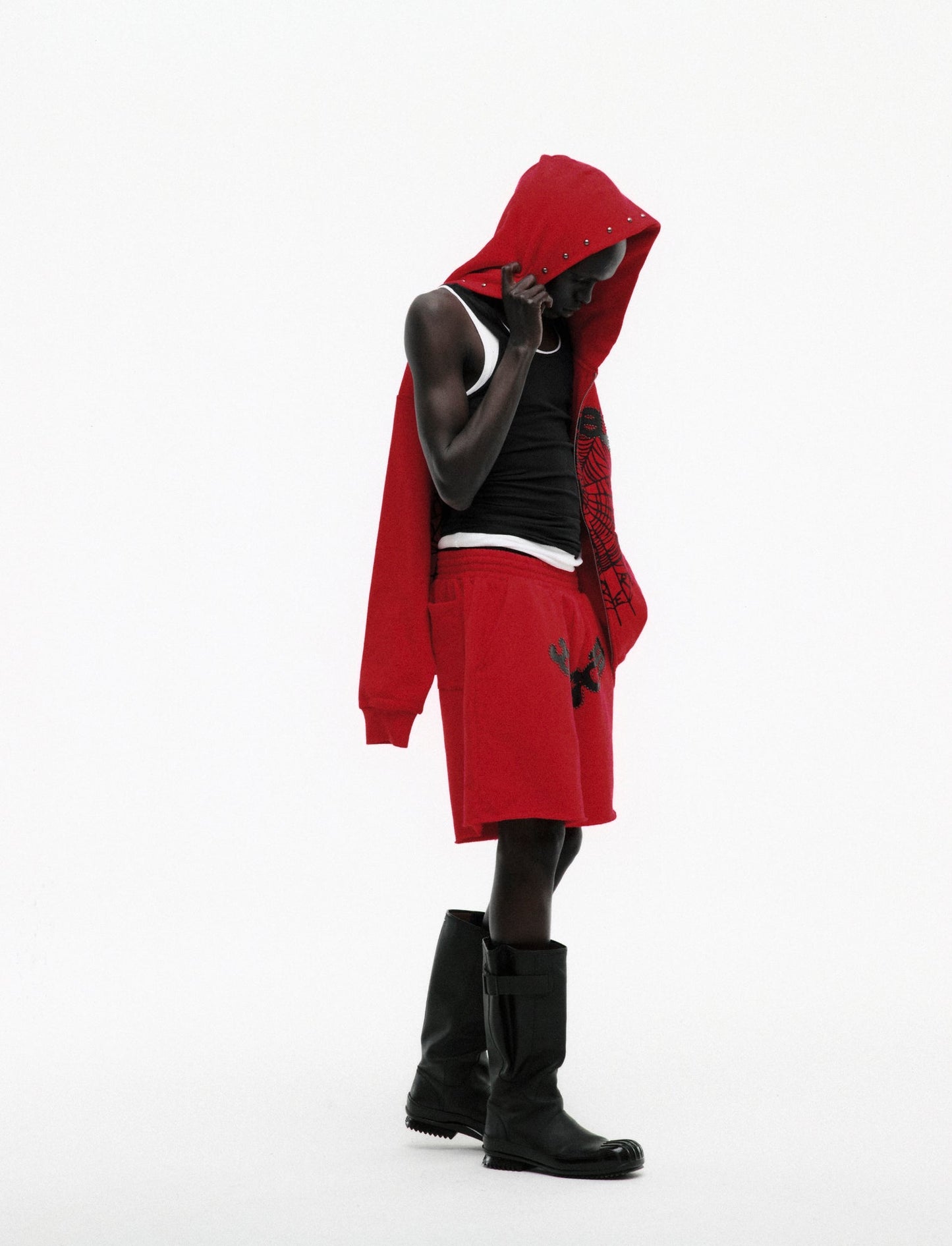 SP5DER OG Studded Sweatshort in Red