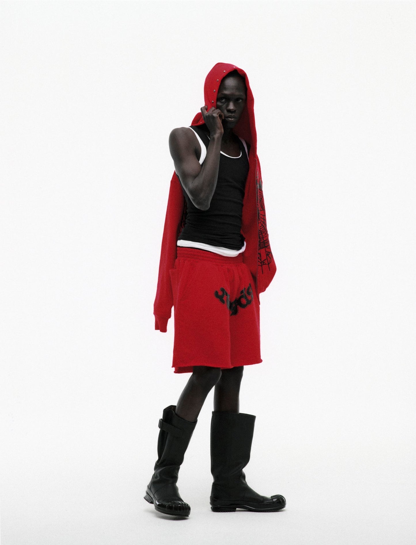 SP5DER OG Studded Sweatshort in Red