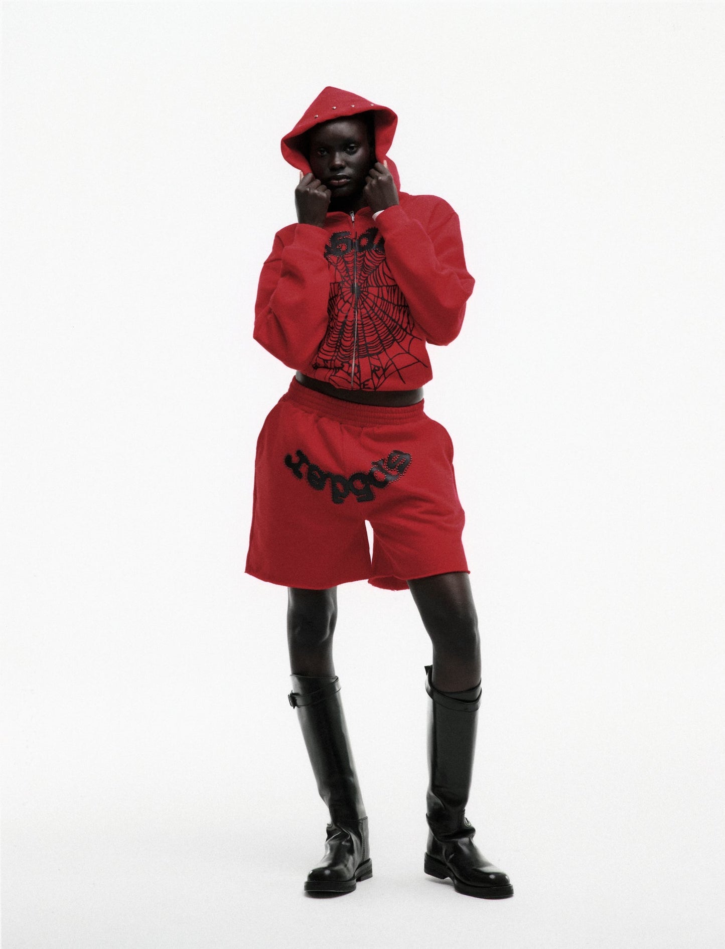 SP5DER OG Web Studded Full-Zip Hoodie - Red - Detail View 6