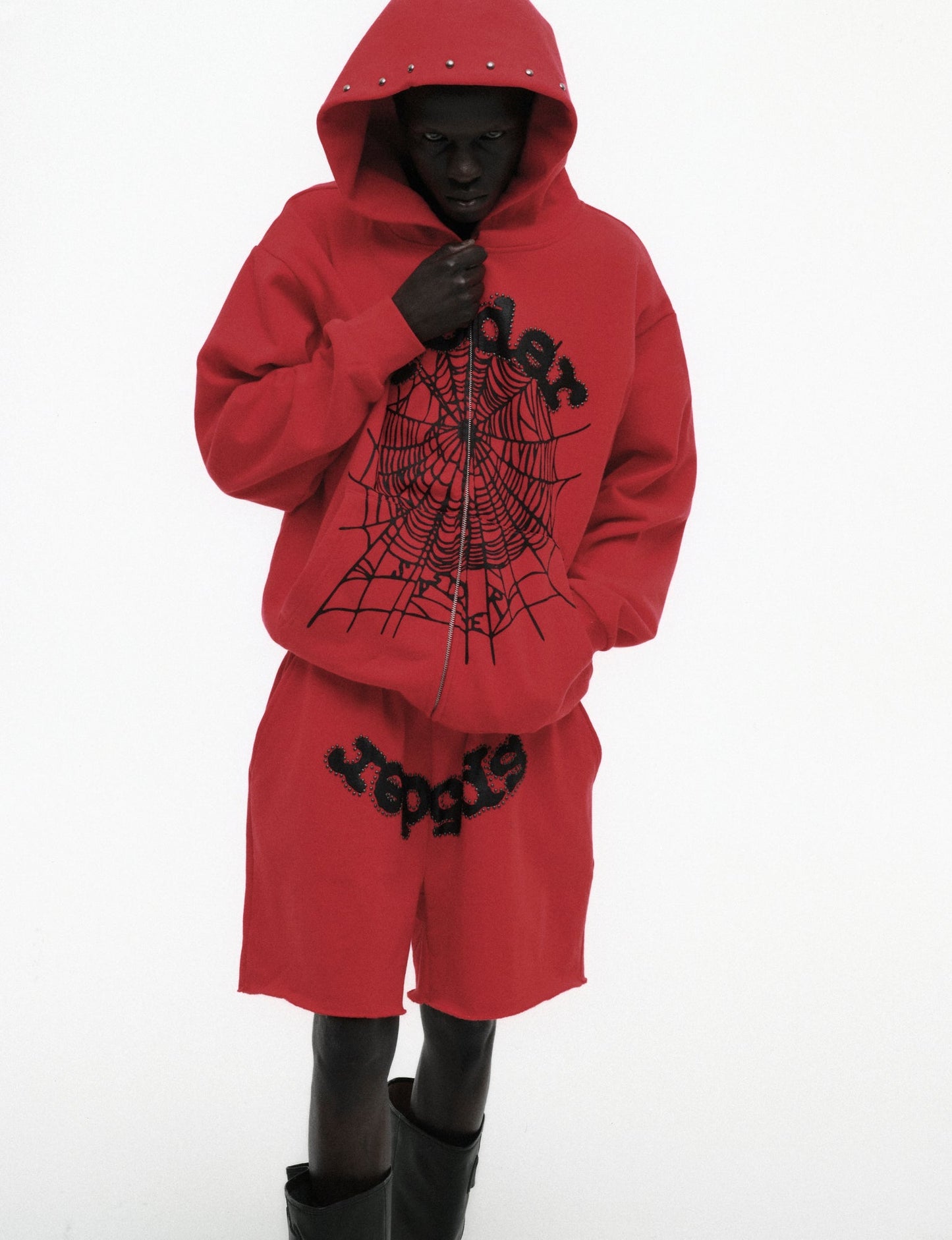 SP5DER OG Web Studded Full-Zip Hoodie - Red - Detail View 10