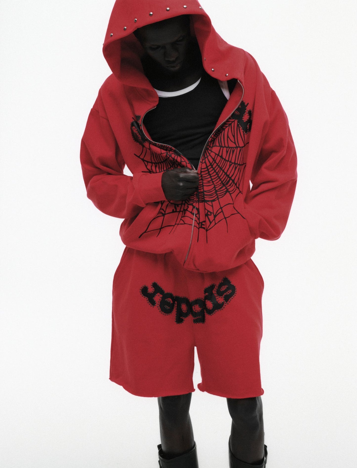 SP5DER OG Web Studded Full-Zip Hoodie - Red - Detail View 11