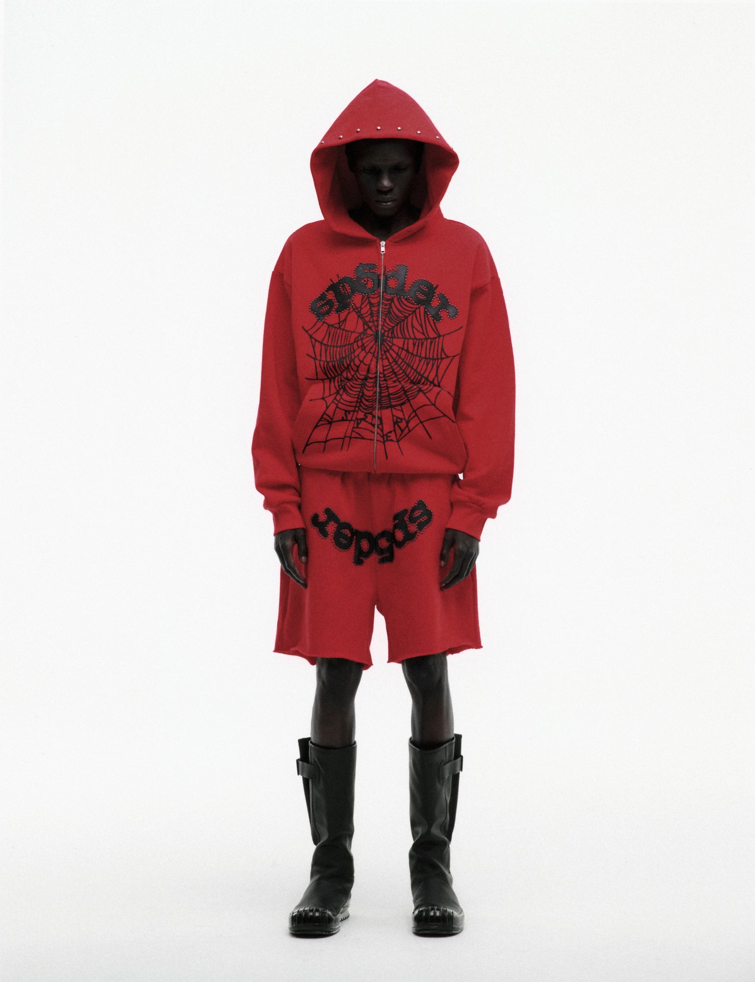 SP5DER OG Web Studded Full-Zip Hoodie - Red - Detail View 5