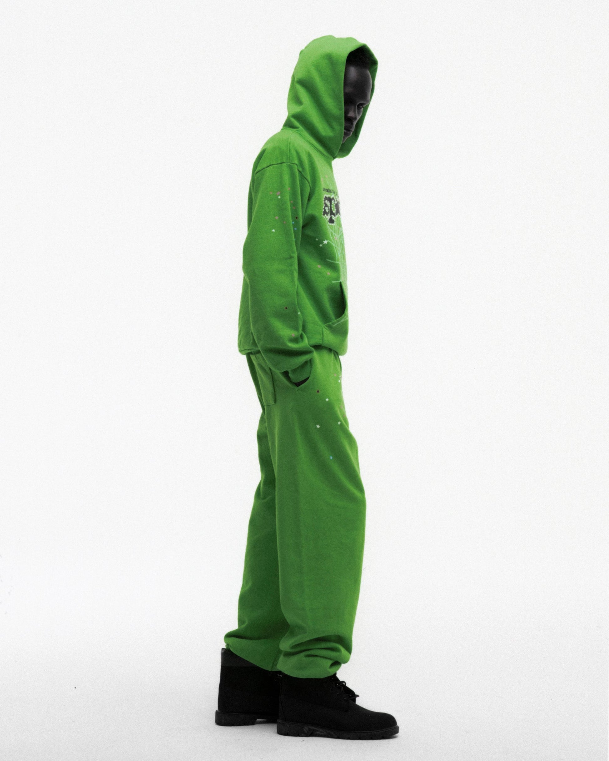 SP5DER Punk V2 Rhinestone Hoodie - Bright Green - Detail View 7