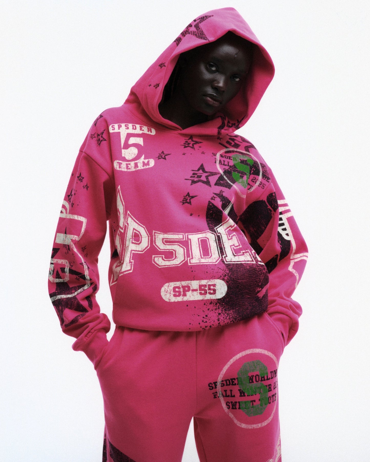 SP5DER Stencil Hoodie – Pink - Detail View 15