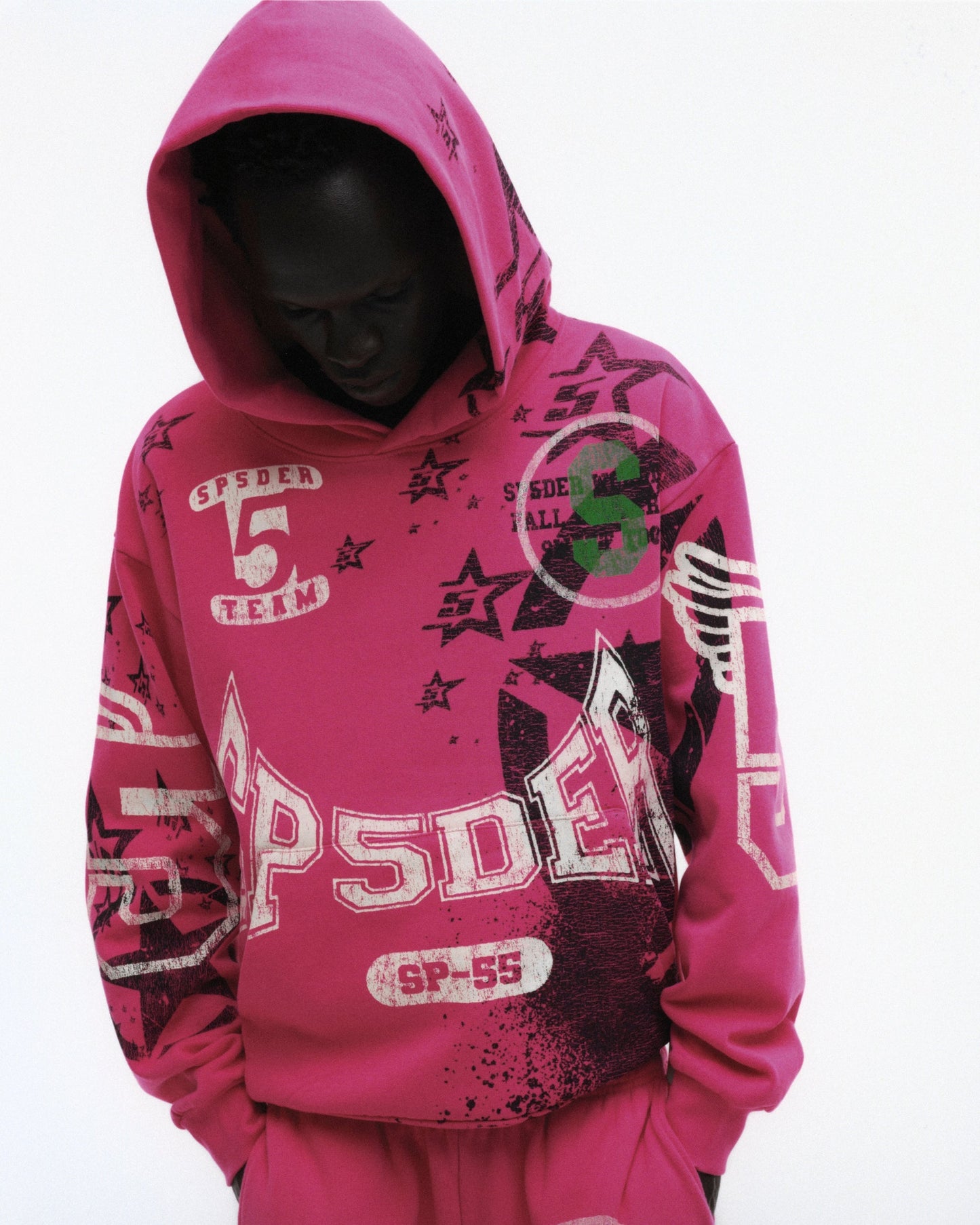 SP5DER Stencil Hoodie – Pink - Detail View 16