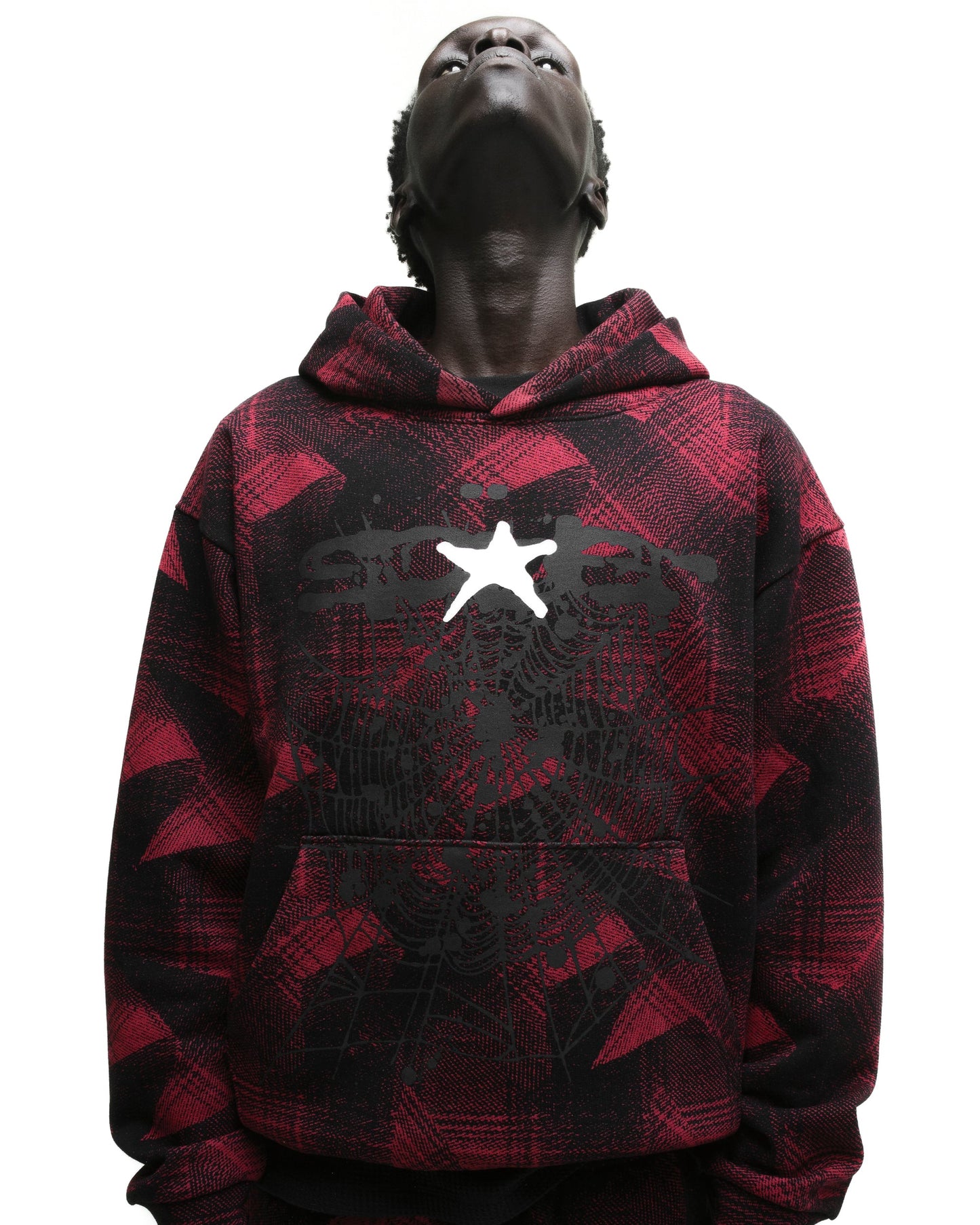 SP5DER Plaid Splatter Hoodie - Black - Detail View 13