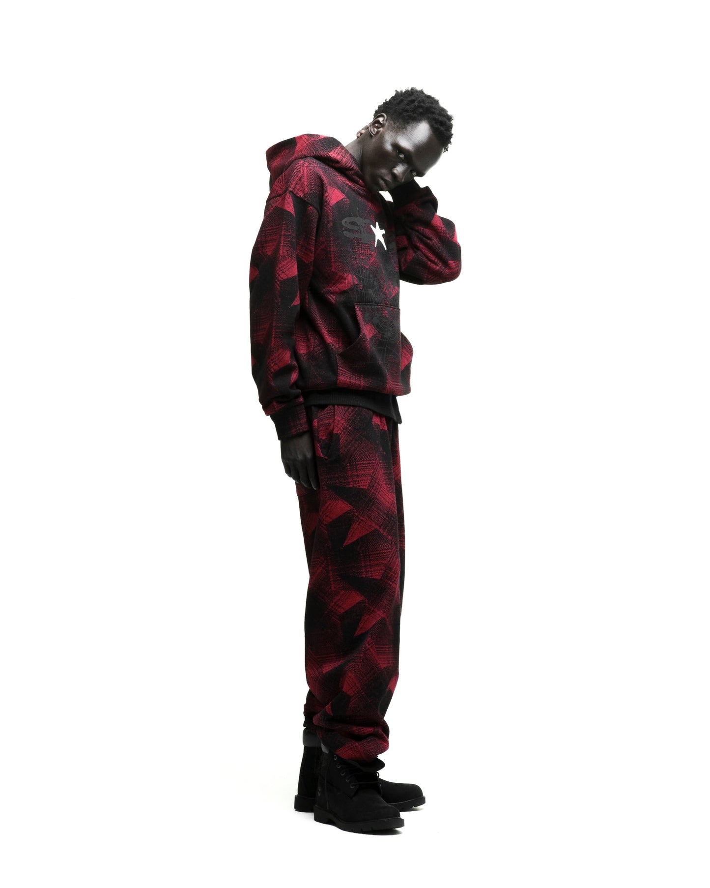 SP5DER Plaid Splatter Hoodie - Black - Detail View 9
