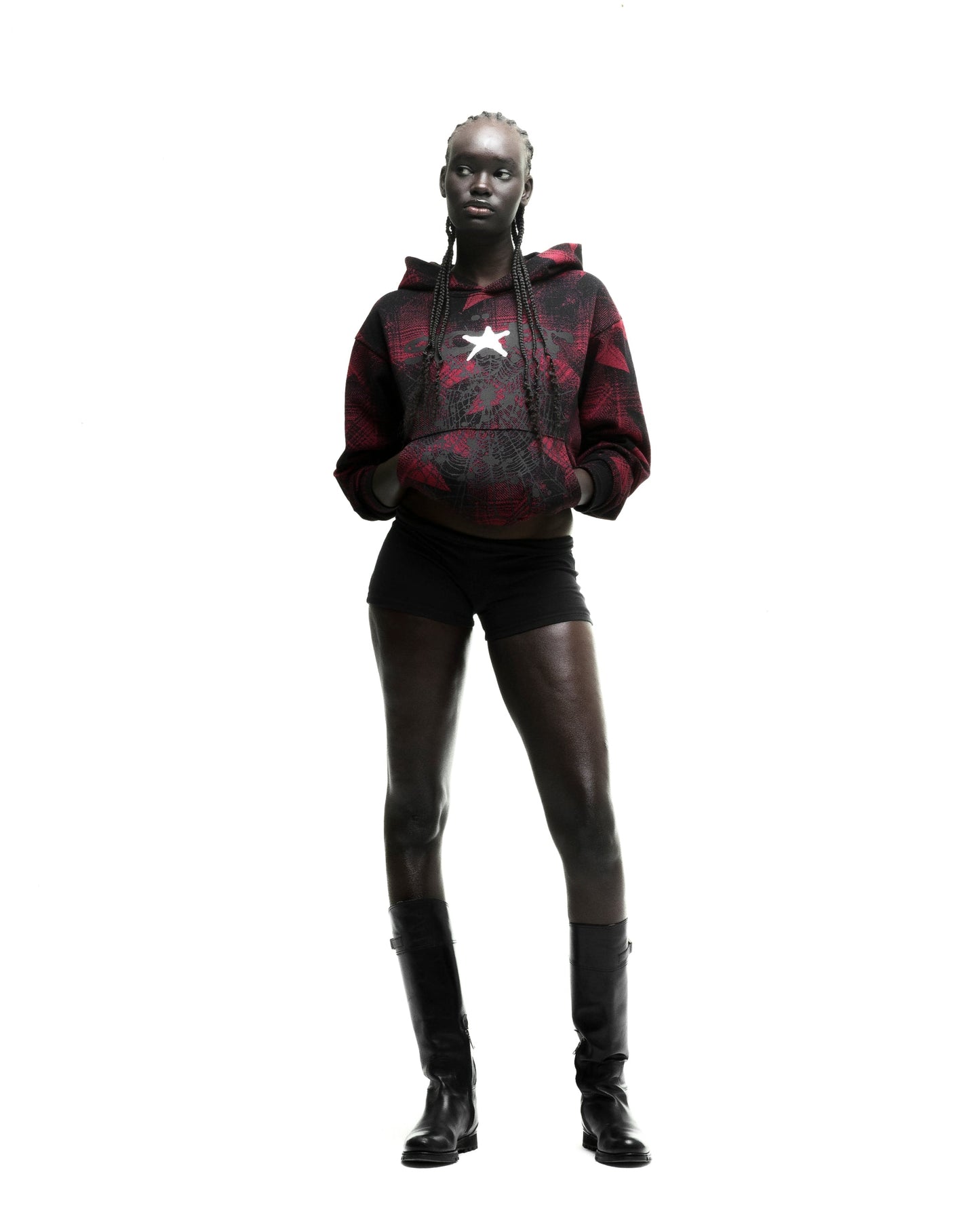 SP5DER Plaid Splatter Hoodie - Black - Detail View 8