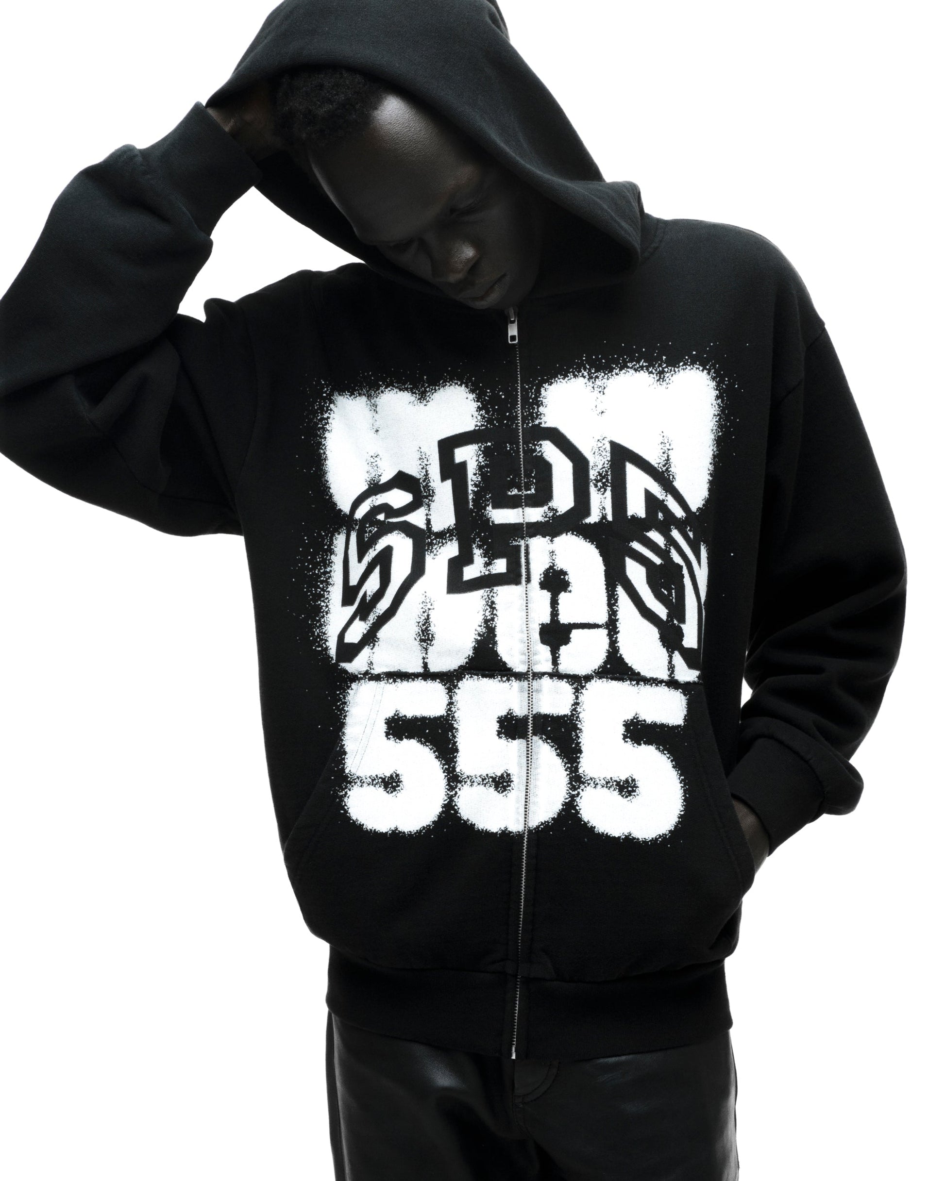 SP5DER 555 Full-Zip Hoodie – Black - Detail View 10