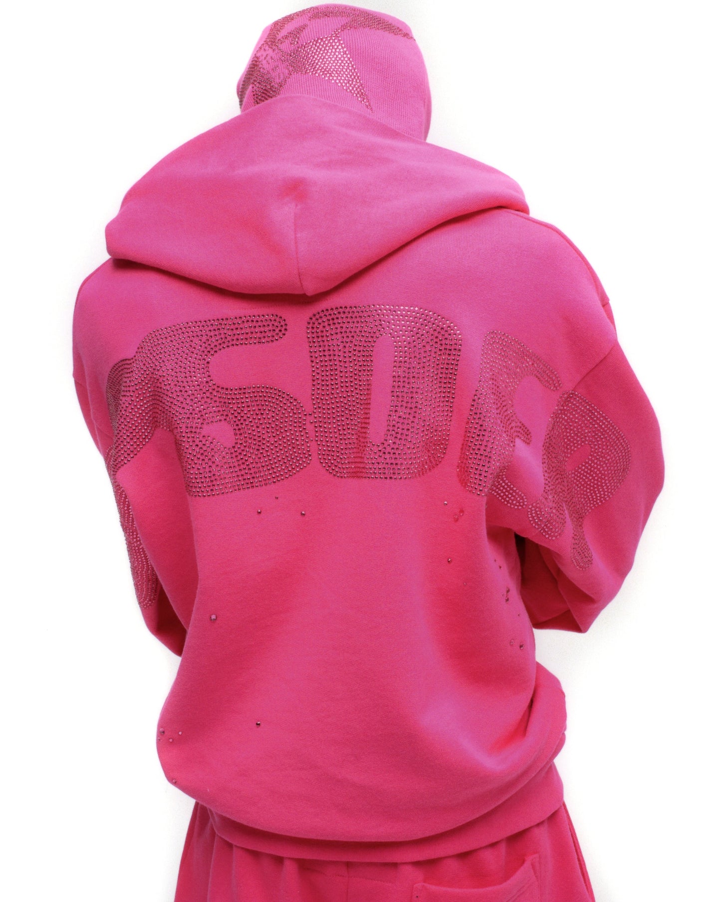 SP5DER Rhinestone Silk Hoodie - Pink - Detail View 19