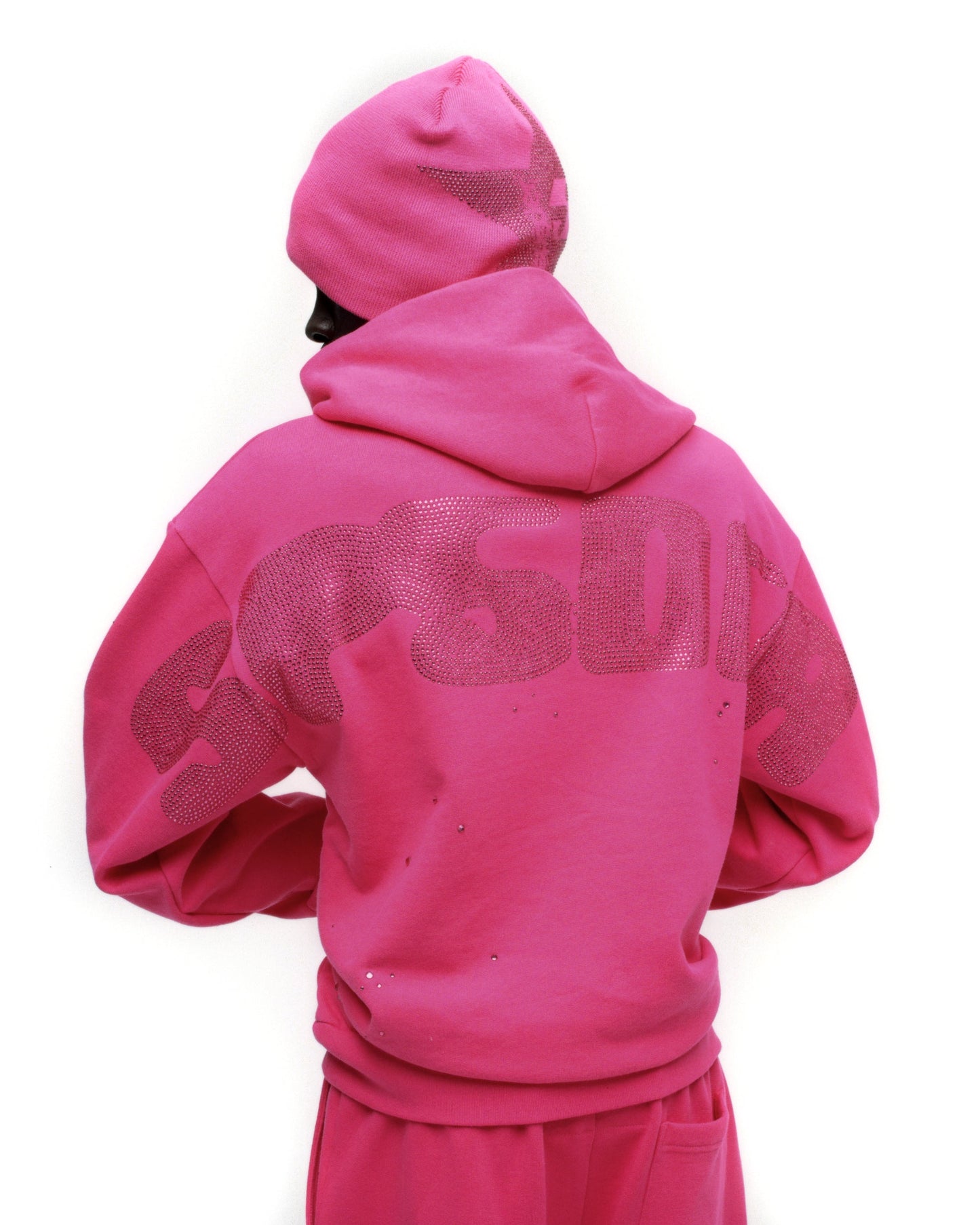 SP5DER Rhinestone Silk Hoodie - Pink - Detail View 21